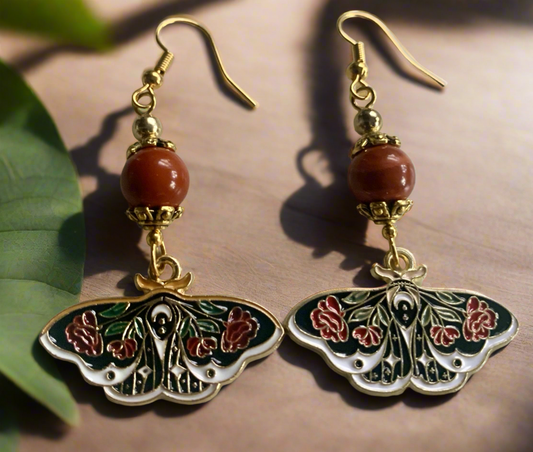 Red Jasper/Moth Charm Earrings