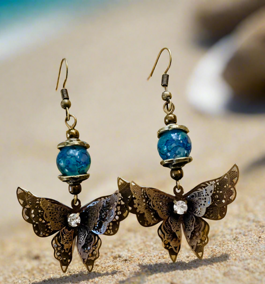 Antiqued Bronze Layered Butterfly Earrings