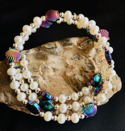 Wraparound Pearl/Hematite Bracelet