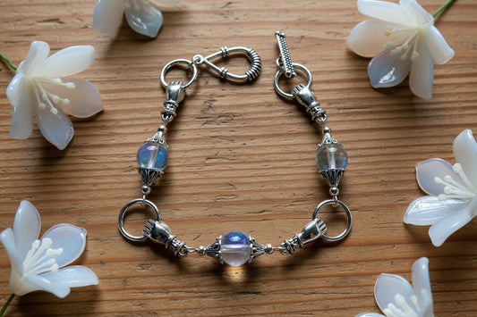Opal Mermaid Glass Bead Bracelet with Zinc Alloy Hand/Ring Connectors