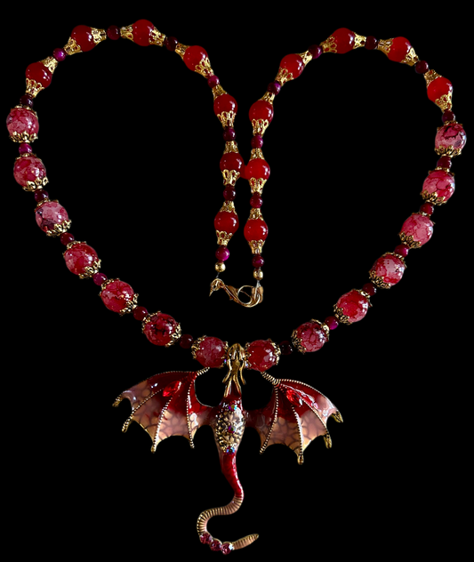 Enameled Alloy Magenta/Blush Dragon Pendant Necklace