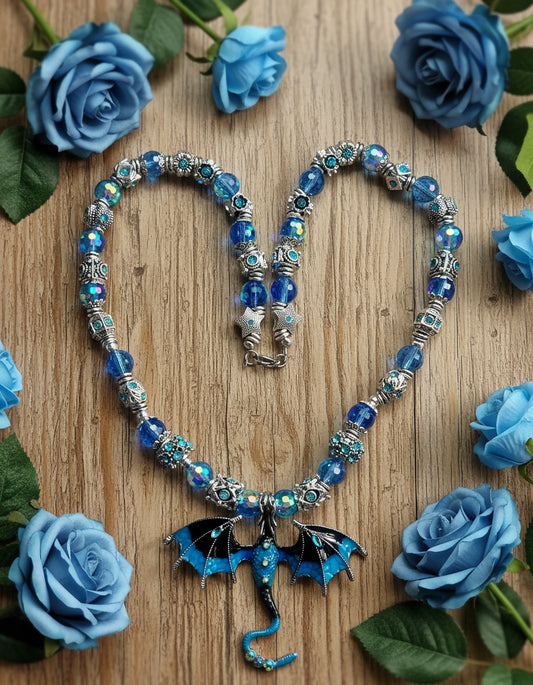 Shades of Blue Dragon Pendant Necklace