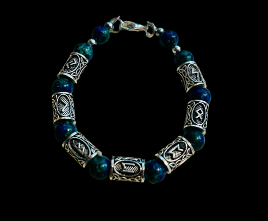 Rune Stone Alloy Spacer/Chrysocolla Stone Bead Bracelet