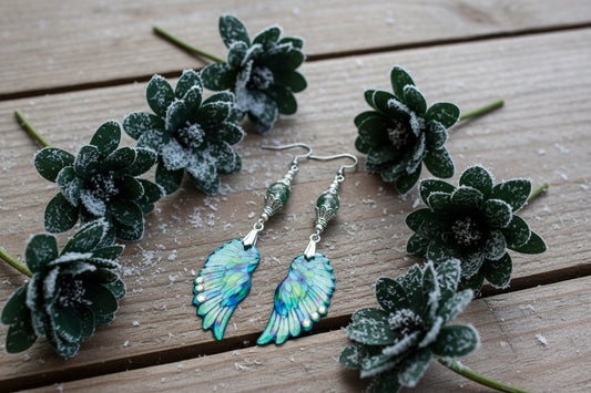 Green Acrylic Single-Winged Butterfly Earrings with Green Crackle Glass Beads