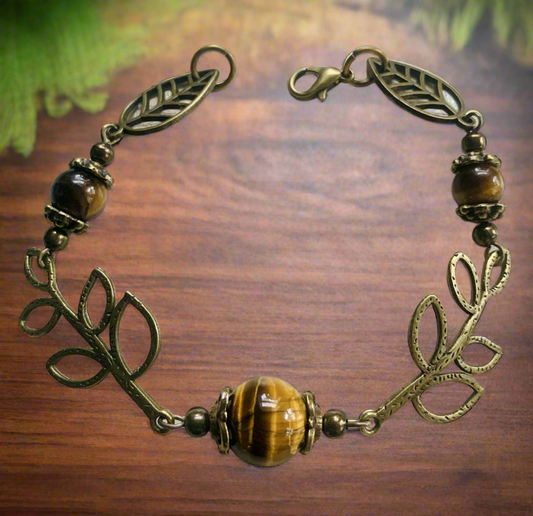 Antiqued Leaf Connectors/Tigereye Bead Bracelet