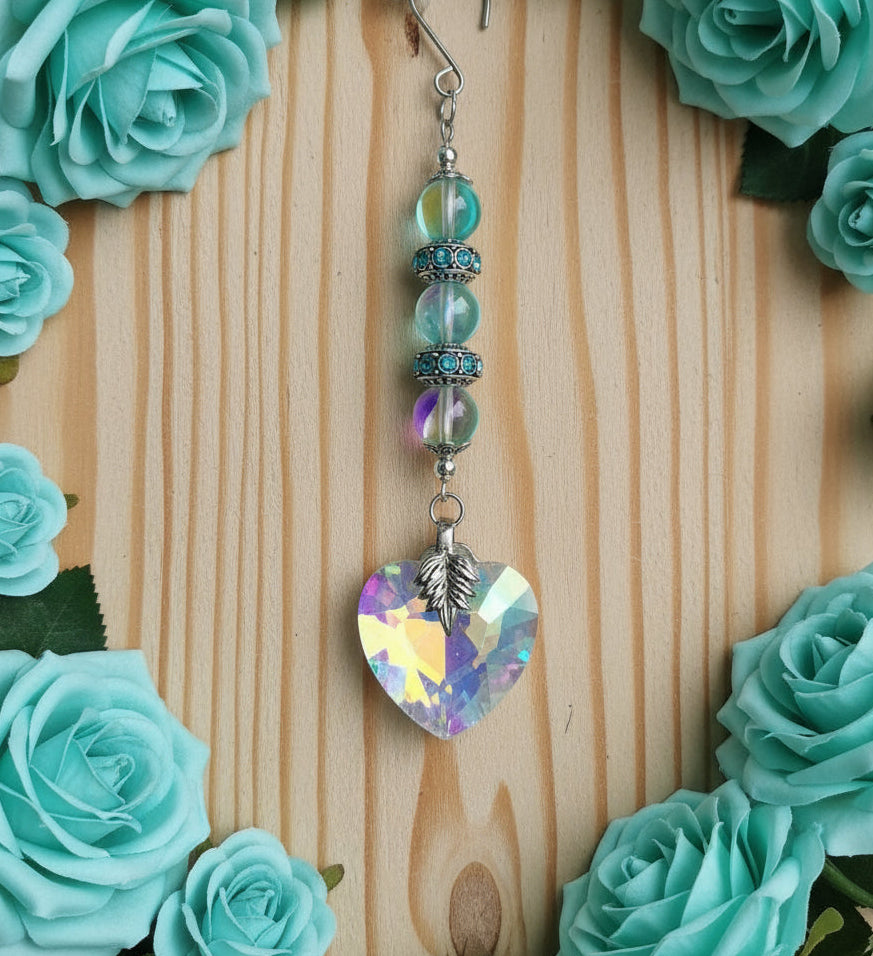 Heart Crystal Prism with Mermaid Glass Beads