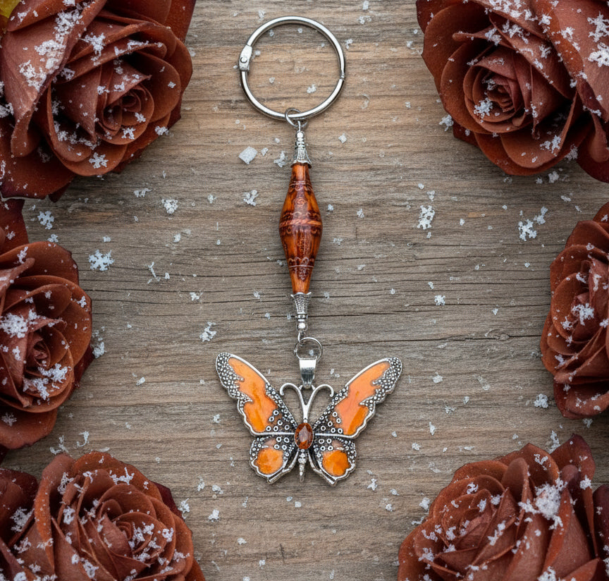 Burnt Orange Enameled Butterfly Ornament with Mirage Bead
