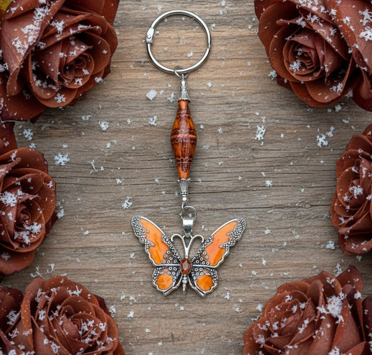 Burnt Orange Enameled Butterfly Ornament with Mirage Bead