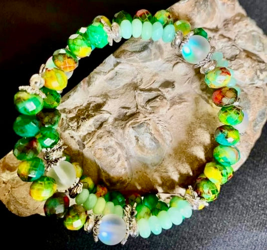 Alcohol Ink/Mermaid Glass/Amazonite Bead Wraparound Bracelet