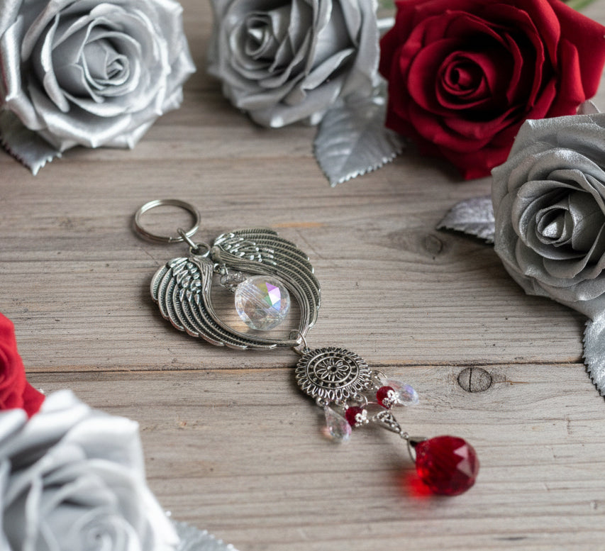 SunCatcher with Ruby Red Crystal & Angel Wings