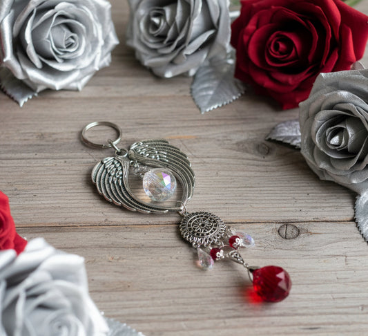 SunCatcher with Ruby Red Crystal & Angel Wings