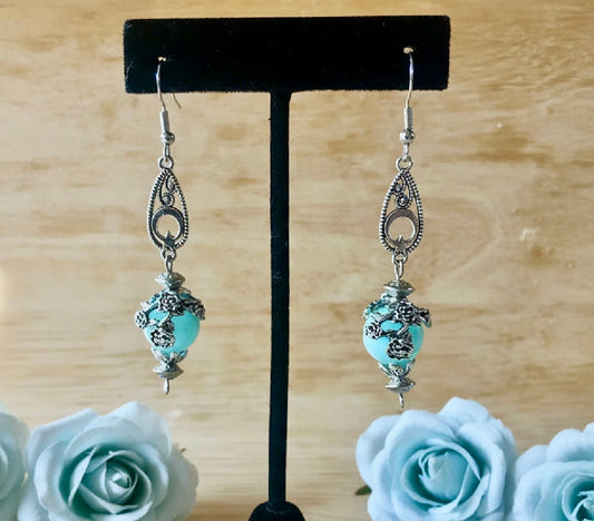 Vintage Inspired Amazonite Gemstone Bead Earrings