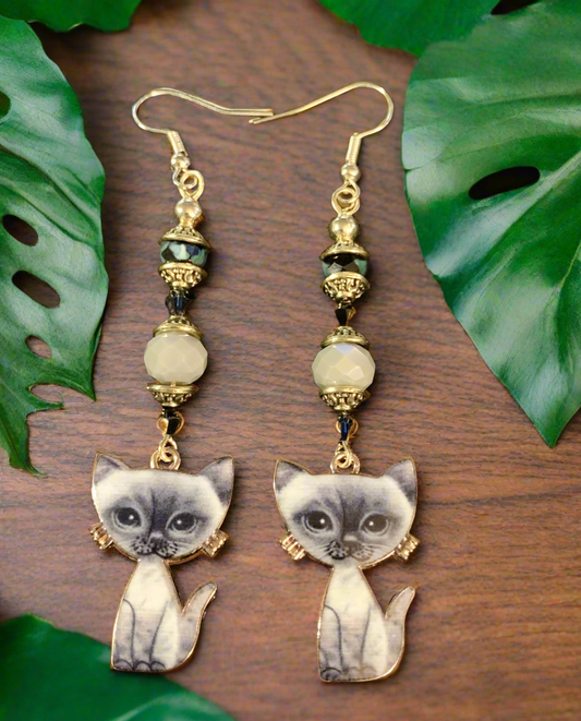 Enameled Kitty Charm Earrings