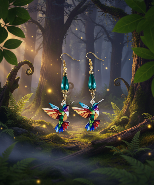 Multi-Colored Acrylic Hummingbird Earrings