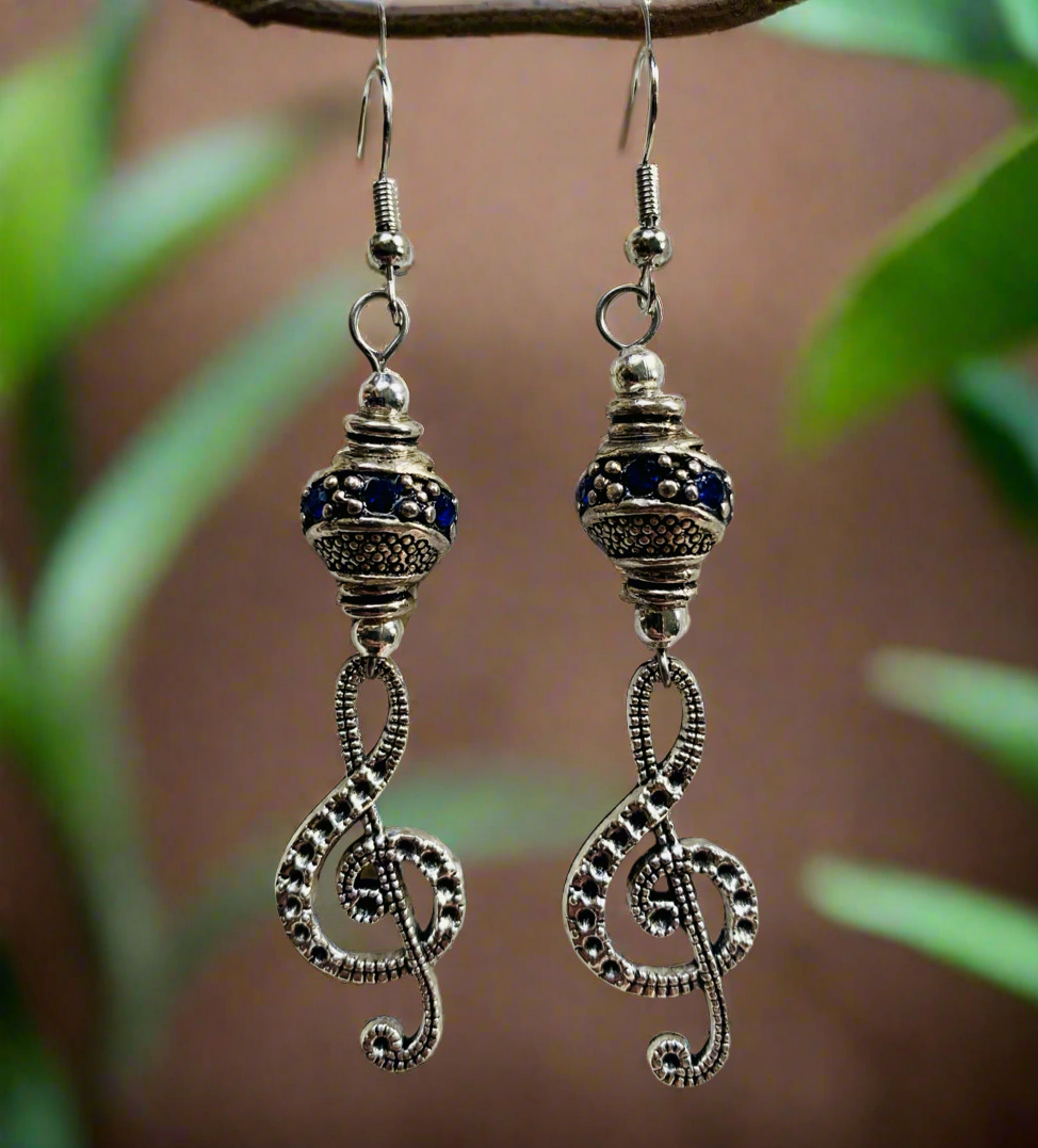 Patterned Treble Clef Charm Earrings