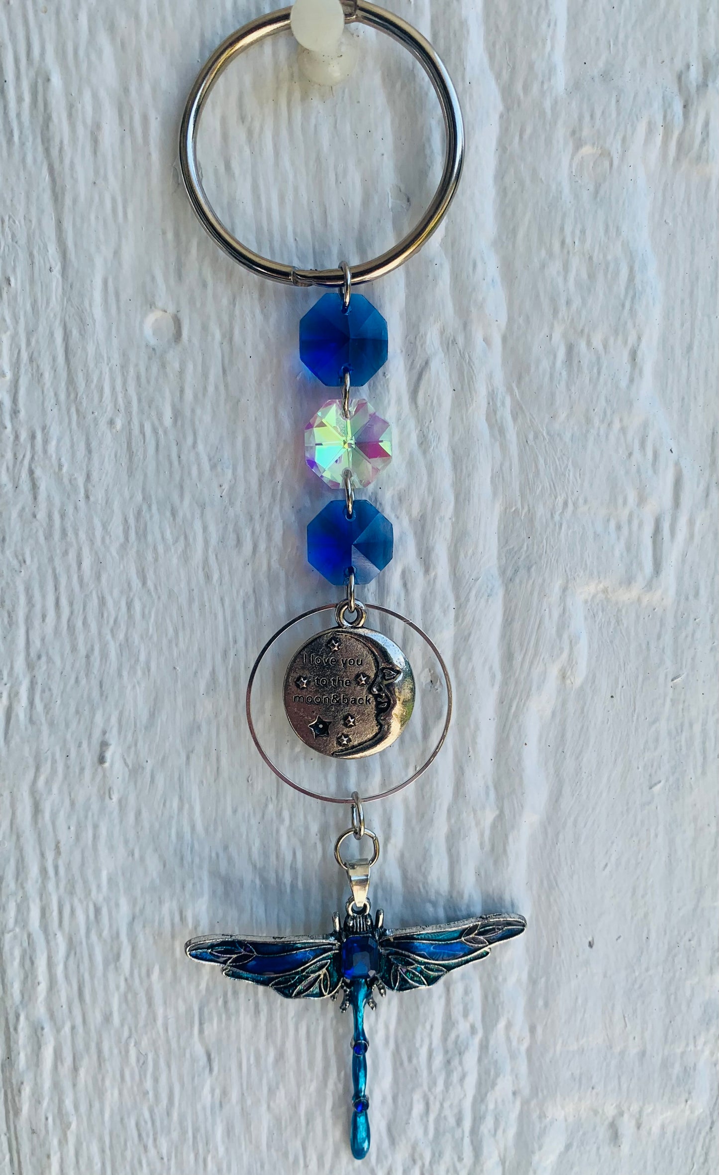 Rearview Mirror SunCatcher With Blue Dragonfly Pendant
