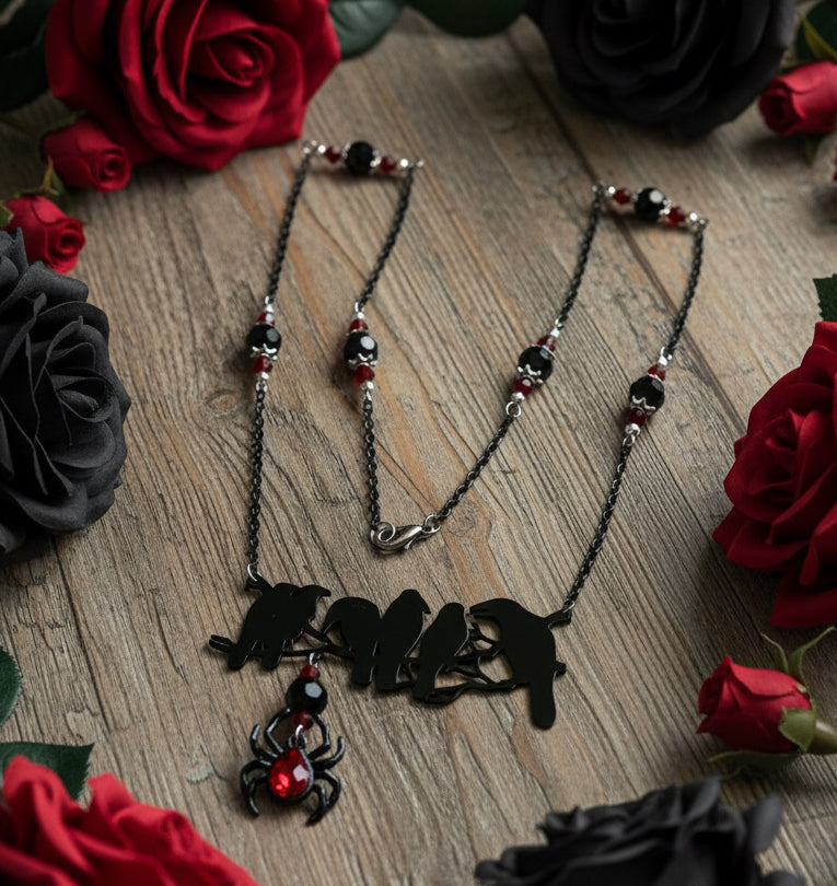 Black Metal 6 Crow Pendant Necklace