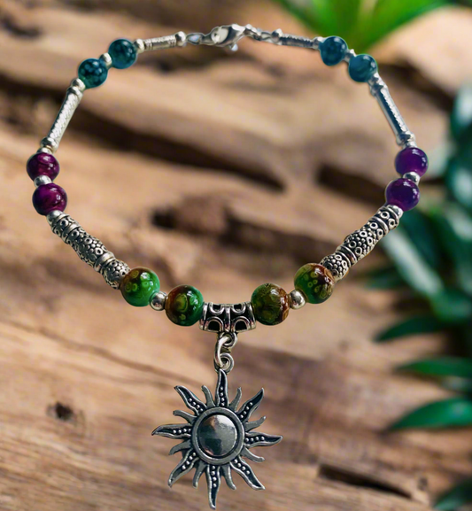 Anklet with Alcohol Ink Beads & Sun Charm
