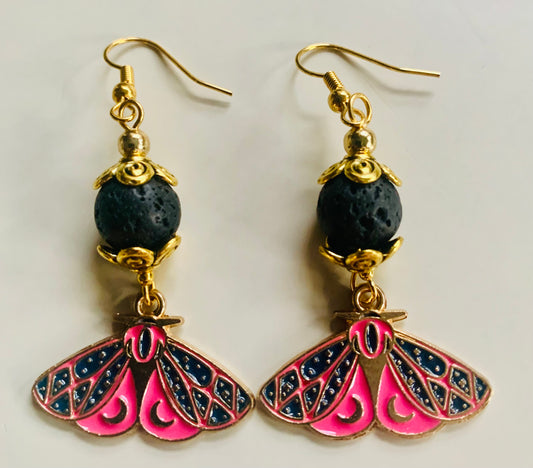 Moth/Lava Rock Earrings