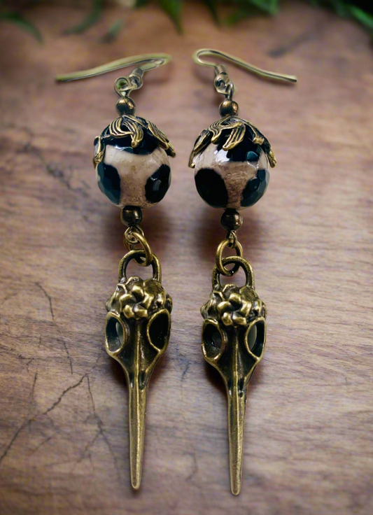 Antiqued Bronze Skull Charm Earrings