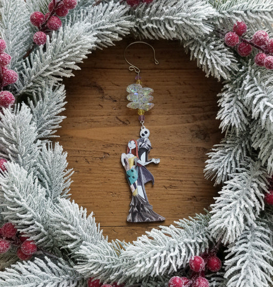Acrylic Jack and Sally Ornament/SunCatcher with Light-Reflecting Beads