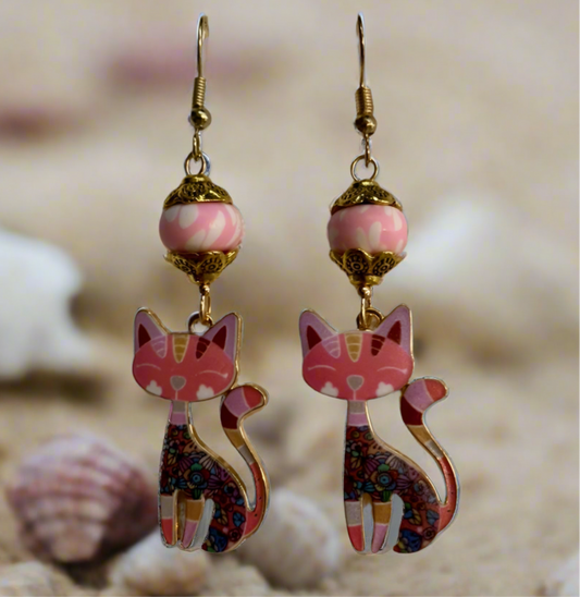 Clay Bead Kittycat Charm Earrings