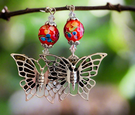 Lampwork Glass/Butterfly Charm Earrings