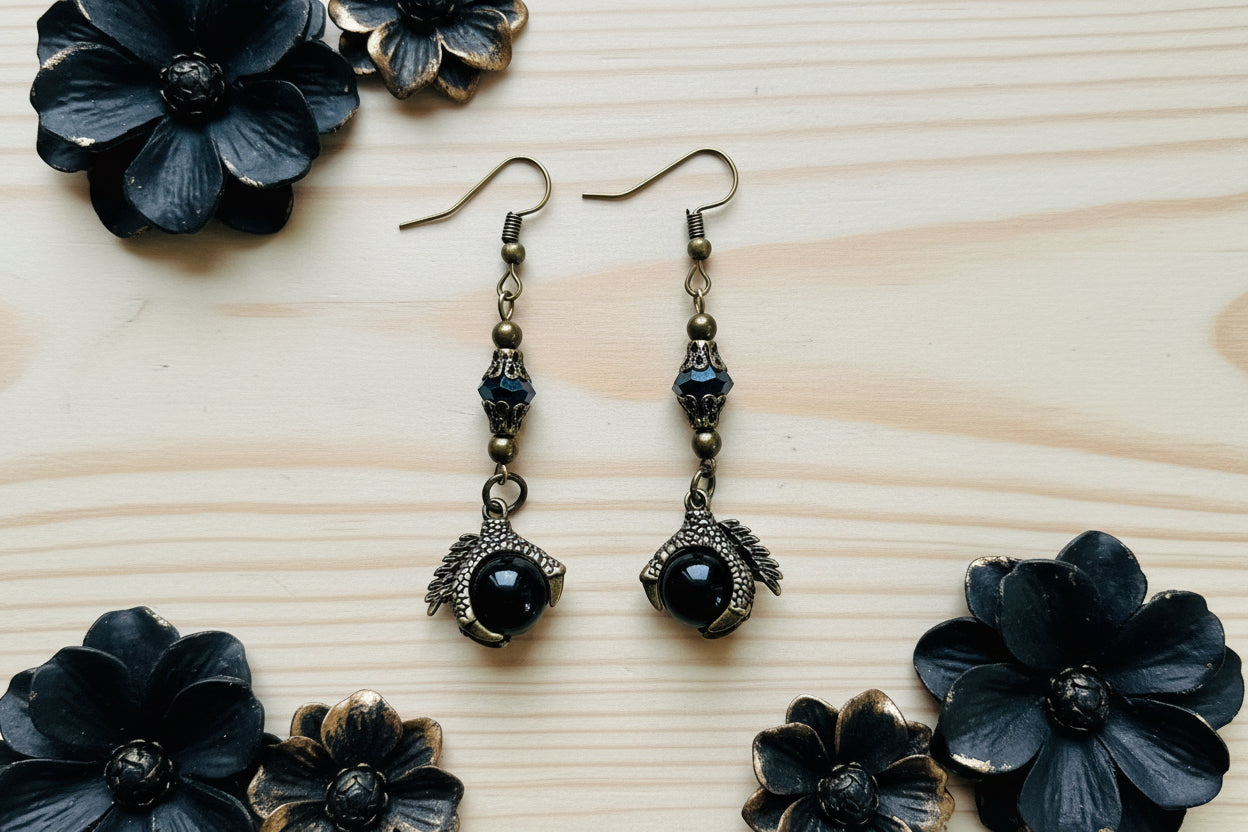 Antiqued Bronze Claw/Glass Ball Earrings