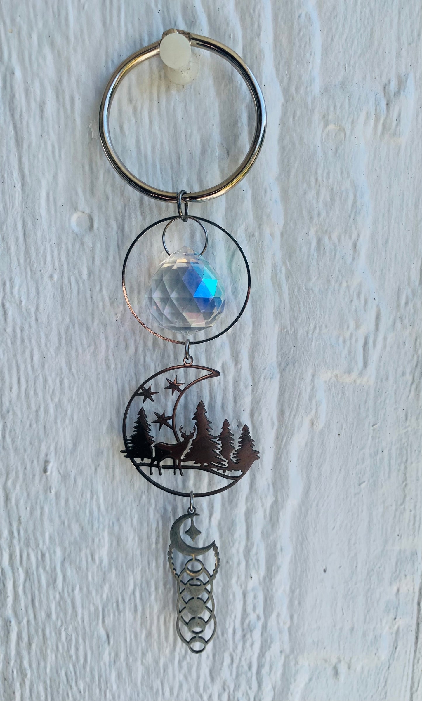 Rearview Mirror SunCatcher with Crystal Ball Prism & Moon Phase/Wilderness Charms
