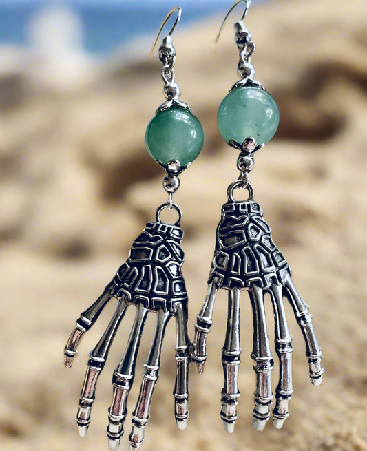 Aventurine Gemstone/Skeleton Hand Charms