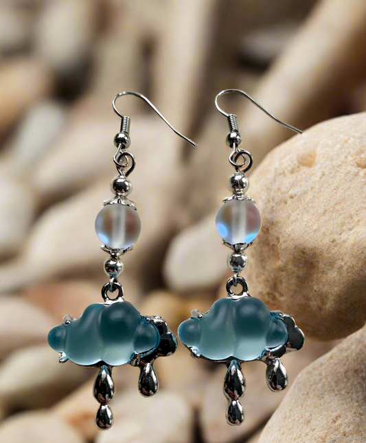 Blue Ocean Rhinestone Charm Earrings with Mermaid Glass Beads