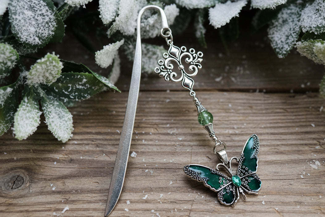 Bookmark with Forest Green Butterfly Pendant