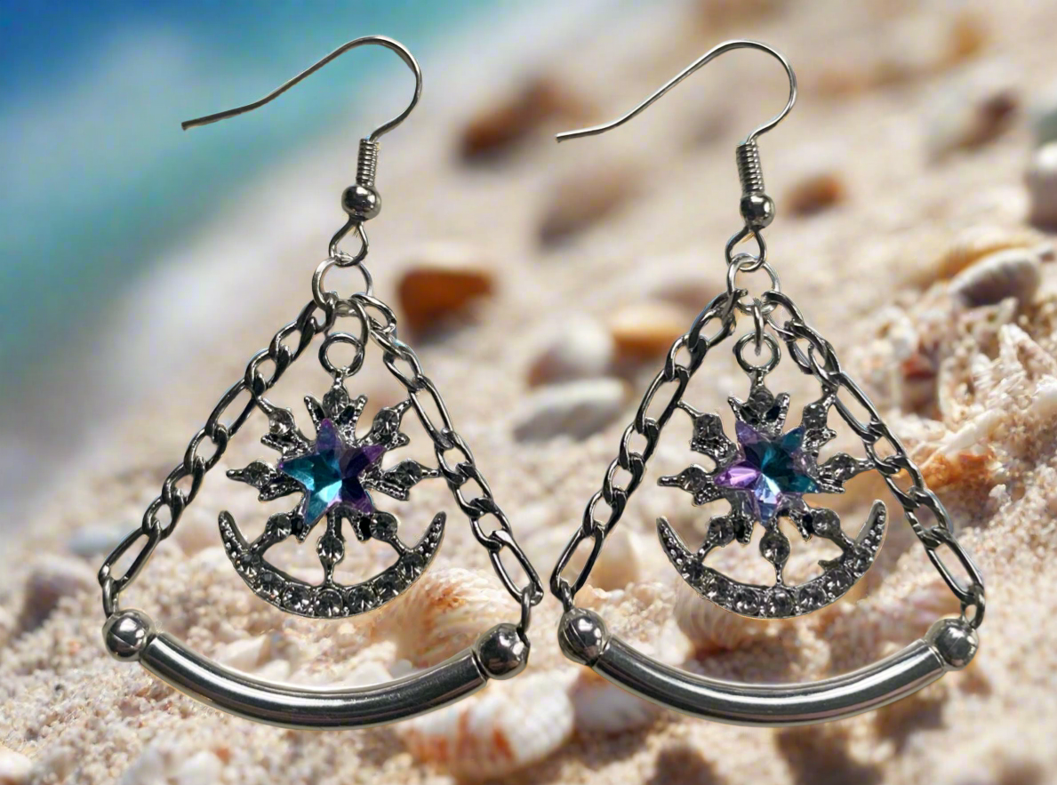 Starburst Teal/Purple Prism Charm Earrings