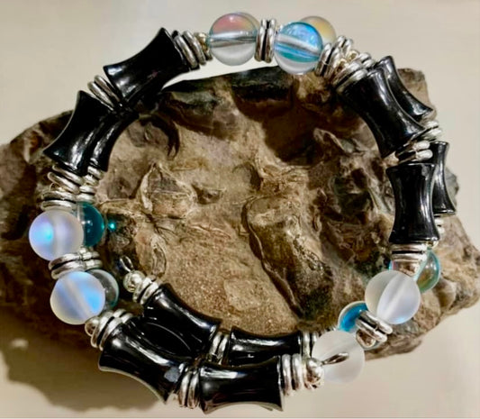 Magnetized Hematite/Mermaid Glass Bead Bracelet