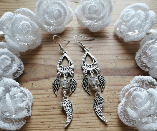 Chandelier Earrings With Angel Wing Charms