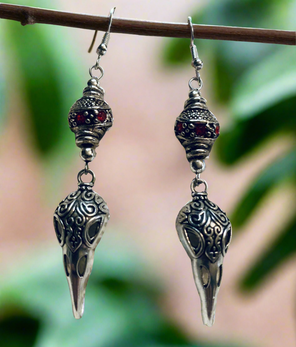 Raven Skull Charm Earrings