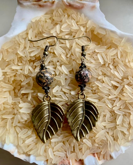 Patterned Antiqued Leaf Charm Earrings