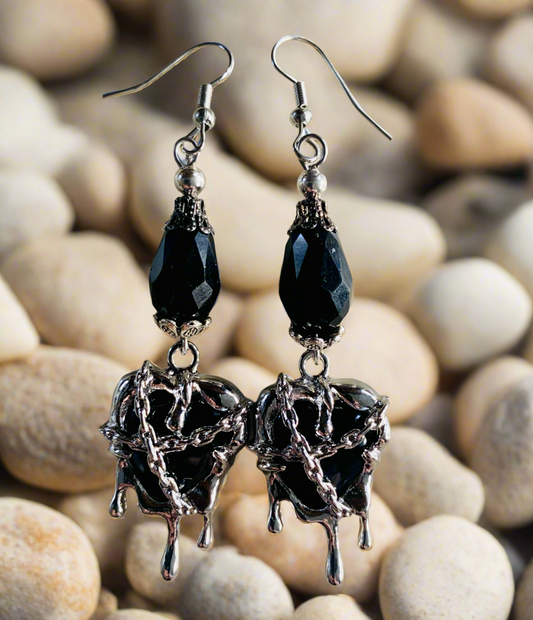 Chained Heart/Stainless Steel Charm Earrings