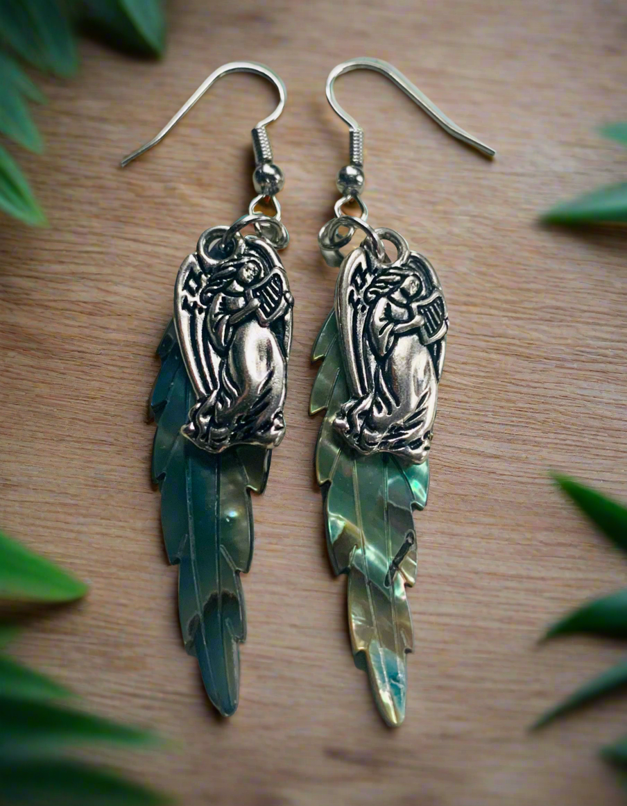 Abalone Shell/Angel Charm Earrings