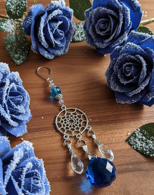 Electric Blue Crystal Ball Ornament/SunCatcher with Austrian Crystal Drops