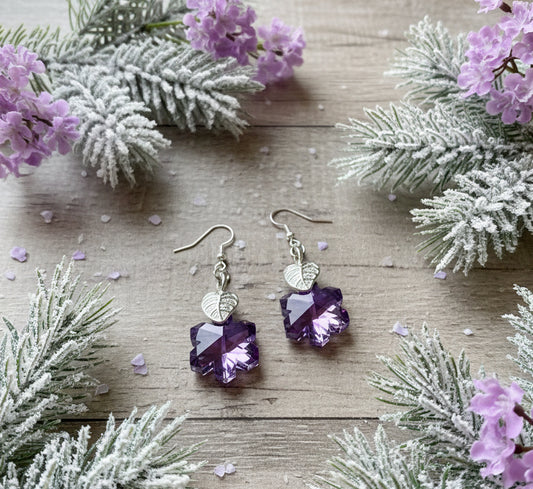 Light-Reflecting Lilac/Purple Snowflake Earrings