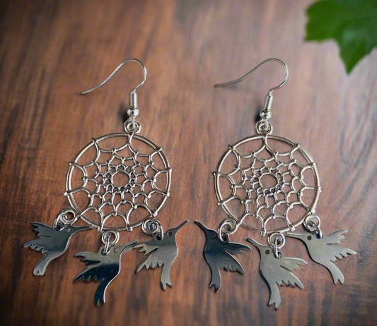 Dream Catcher/Hummingbird Charm Earrings