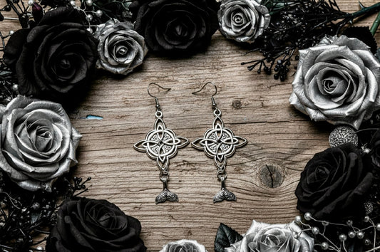 Celtic-Inspired Tin Alloy Earrings with Patterned Whailtails