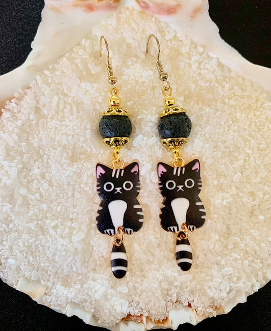 Lava Rock/B&W Cat Charm Earrings