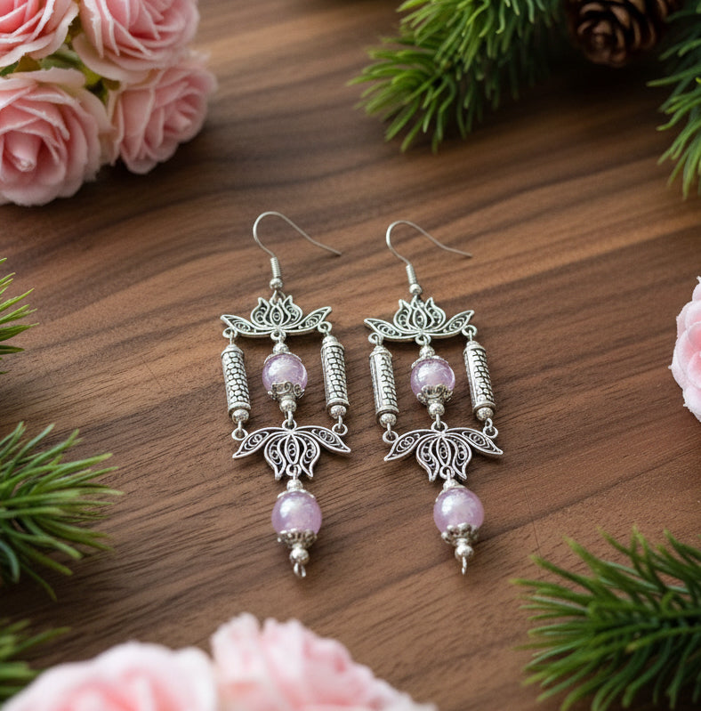 Lotus Flower Connectors with Pearlized Pink Beads