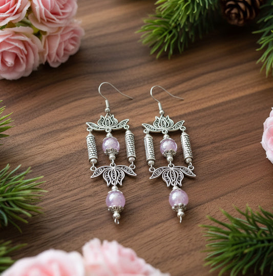 Lotus Flower Connectors with Pearlized Pink Beads
