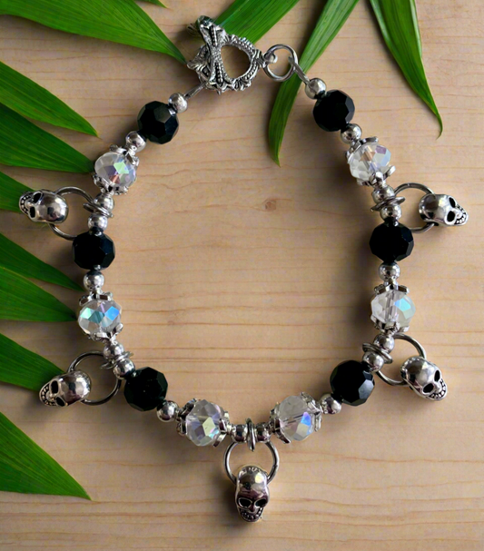 Skull Charm Bracelet with Czech Crystal Beads