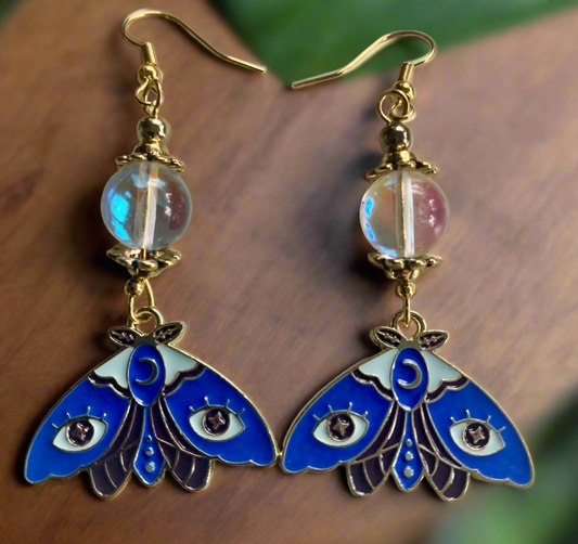 Mermaid Glass Bead/Moth Charm Earrings