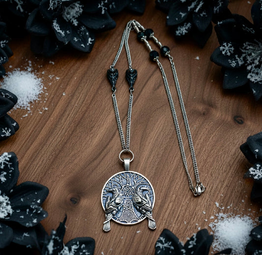 Zinc Alloy Raven/Tree of Life Pendant Necklace