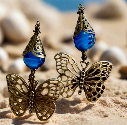 Lampwork Glass/Butterfly Charm Earrings